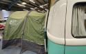 '73 RHD VW T2 Westfalia Continental awning attached to bus