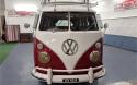 ‘64 RHD Split Screen Camper Van with Restored Harris Single-Wheel Trailer front facing of van